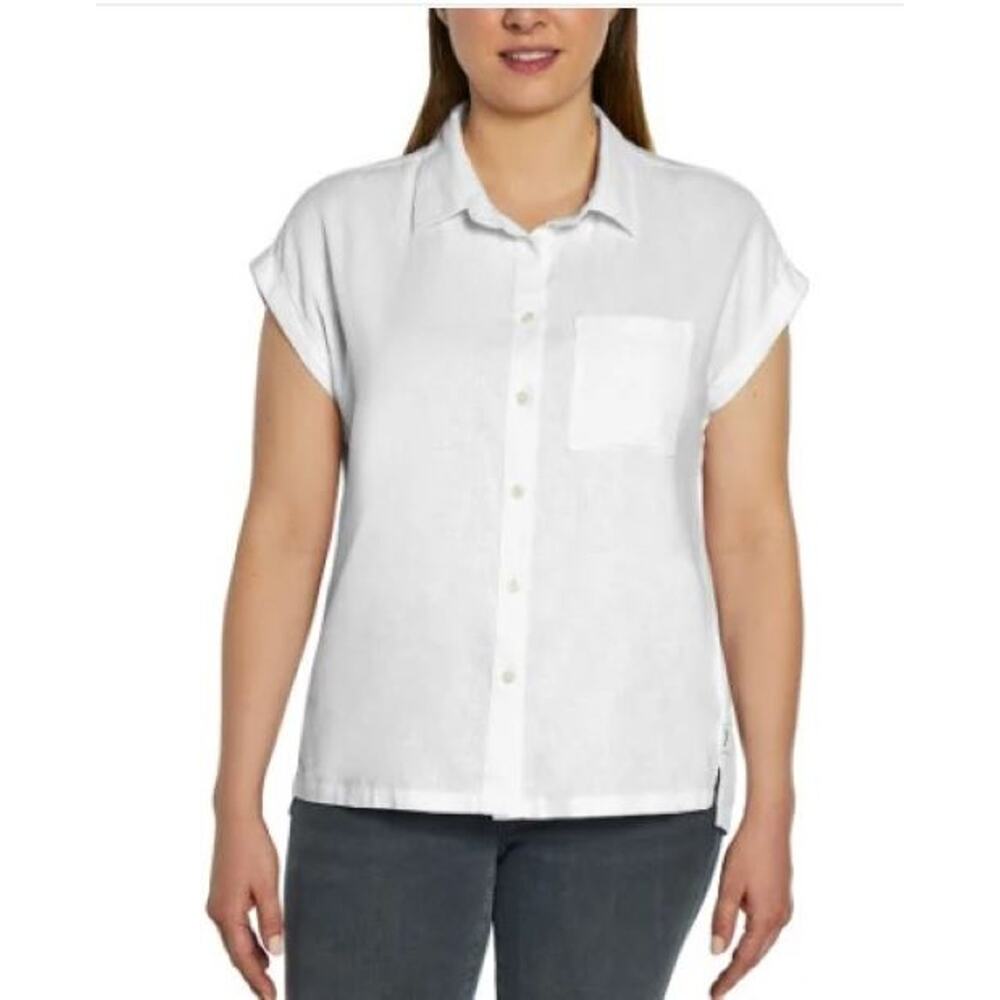 Orvis Linen Blend Womens Short Sleeve Shirts - Button-Up with Collar - XXL